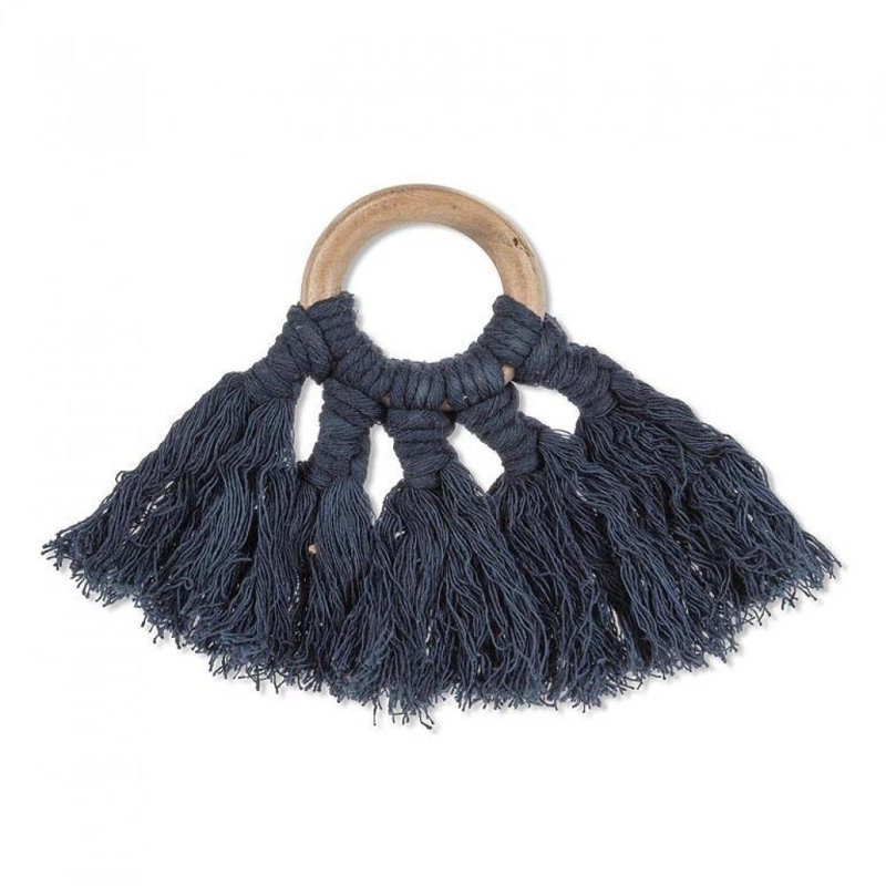 Cotton/Wood Napkin Ring, Navy/Natural