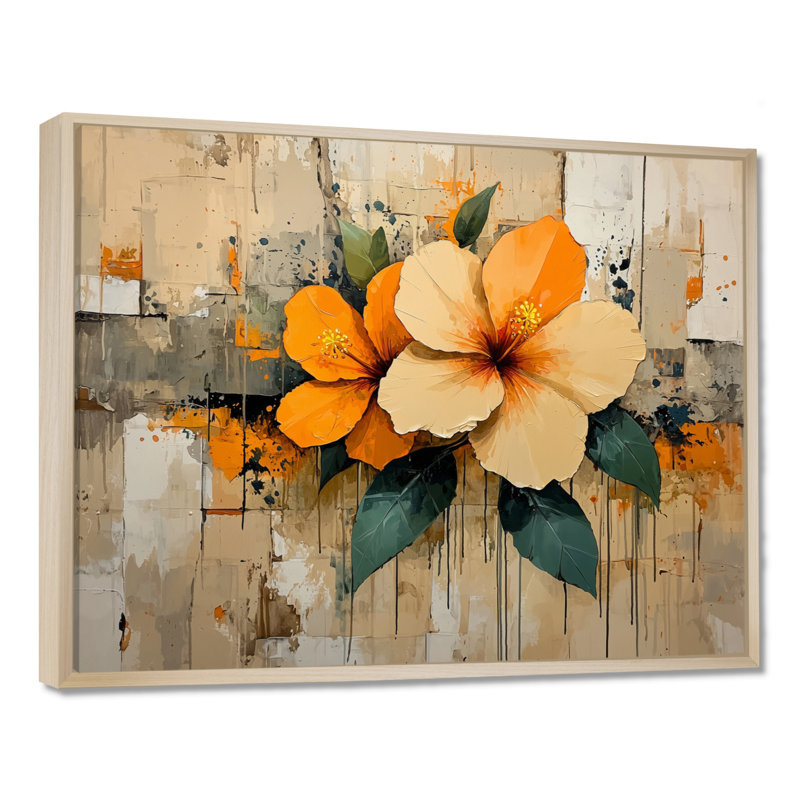 Cordaro, désert, fleur d'hibiscus II - Hibiscus, art mural, H 12 po x l 20 po, Floater Framed, Natural