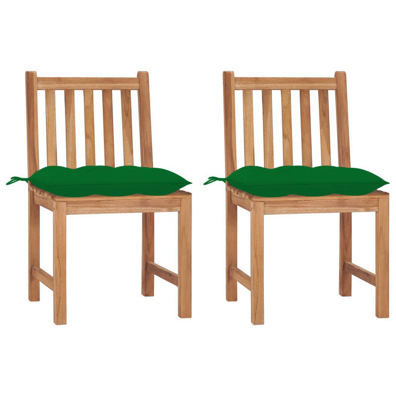 Chaises de patio en bois de teck massif avec coussins, Vert