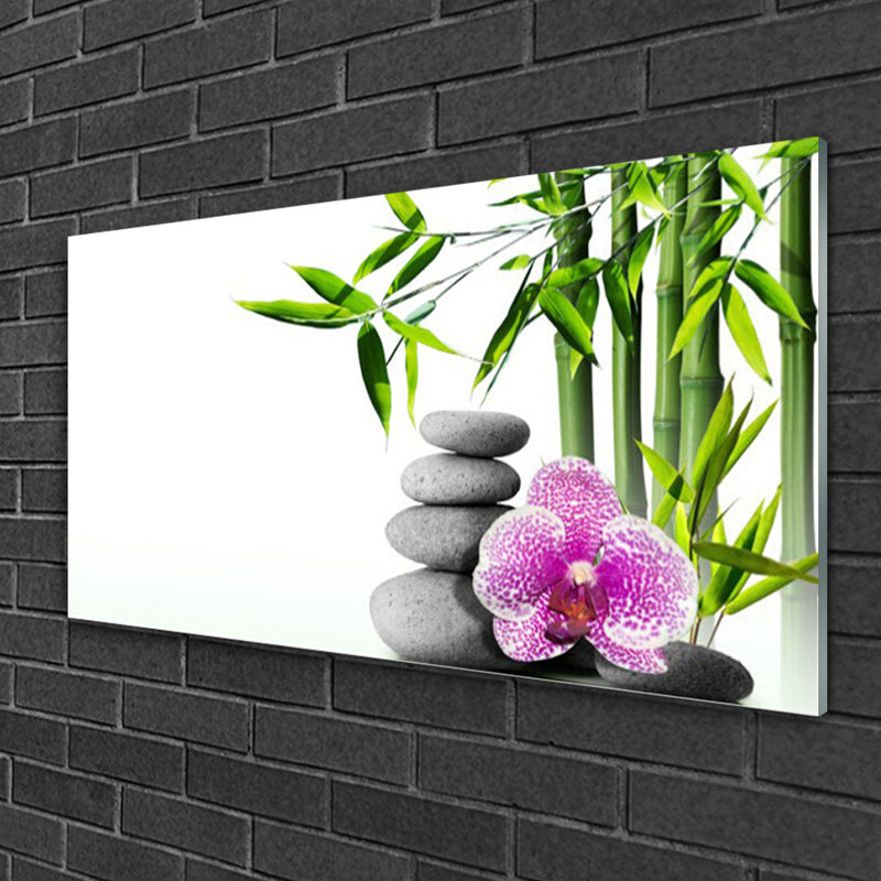 Floral Bamboo Cane Flower Stones - No Frame Print on Glass