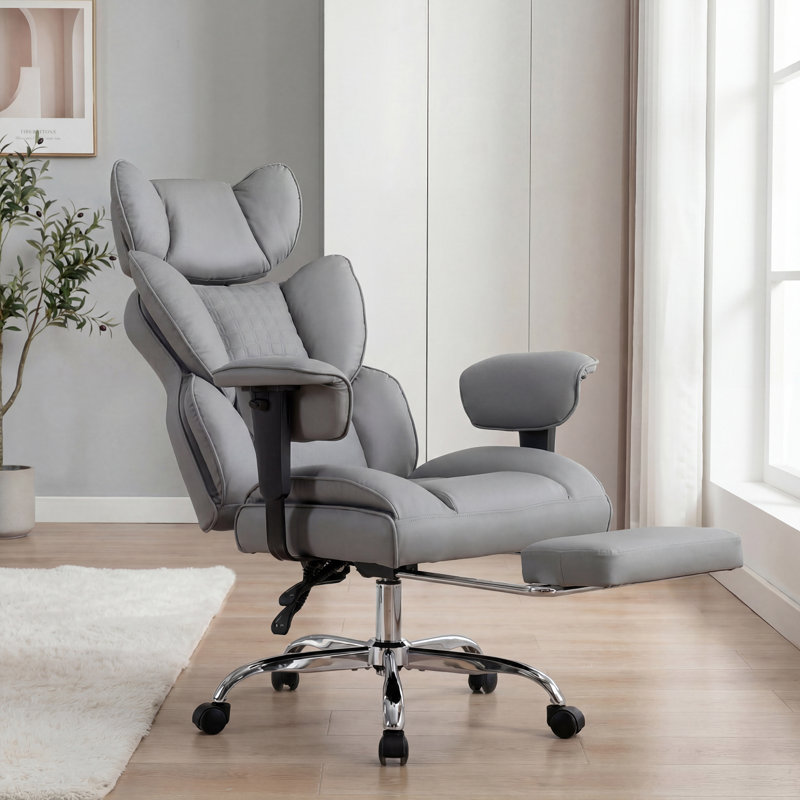 Ergonomic Big & Tall Executive Office Chair with Adjustable Padded Armrest, Headrest and Footrest, Gray