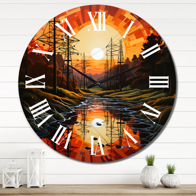 Lignes électriques à découpage silhouette IV - Horloge murale abstraite