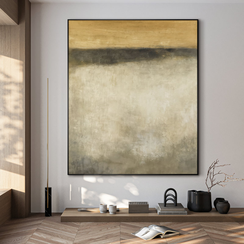 Extra Large Wall Art Fabric Print - Neutral Abstract Art Beige & Brown Contemporary Artwork Decor for Living Room or Bedroom - "Frame Assembly Required (Unfinished Frame)"