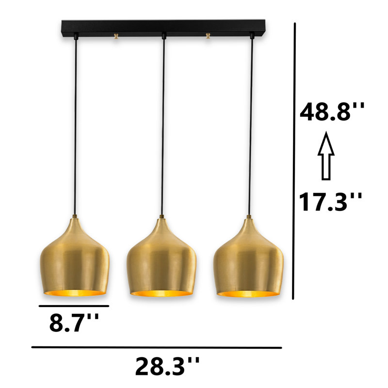 Luminaire suspendu pour îlot de cuisine 3 lumières à hauteur réglable