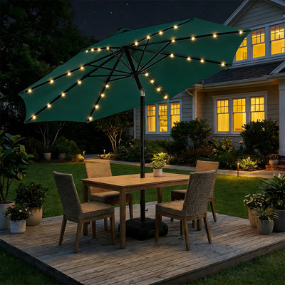 Parasol solaire à DEL avec base et bouton-poussoir