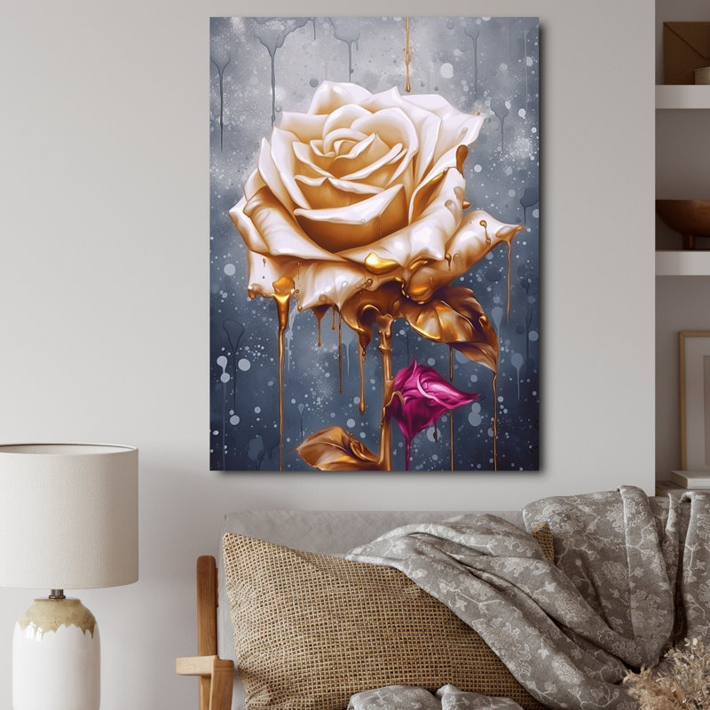 «Gold Cream Rose Reverie» sur toile, Toile tendue, H 32 po x l 16 po x P 1 po