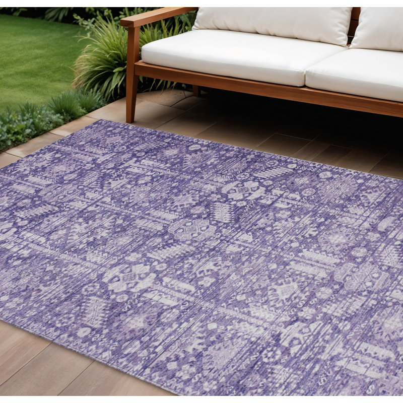 Tapis intérieur/extérieur lavable à motifs tribaux violets et ivoire, 3 m x 4,2 m