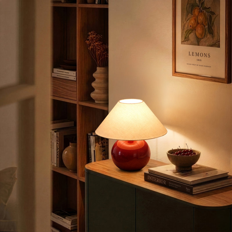 Lampe de table DEL 11 po avec base ronde en céramique rouge Fiona, Rouge