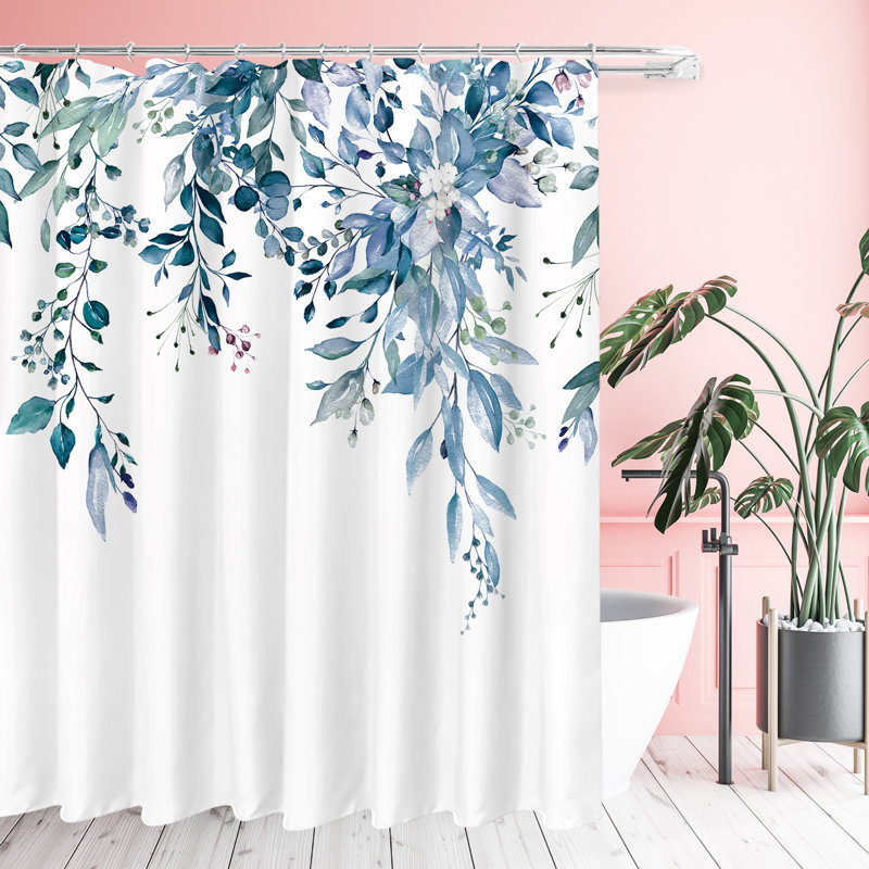 Rideau de douche simple Niu, H 83 po x l 71 po, Blanc / bleu