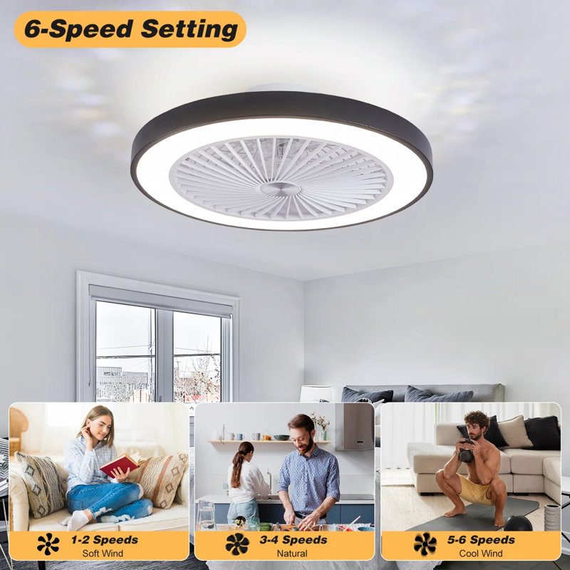 Bladeless Ceiline Fan with Light, Led Dimmable 6 Speeds Reversible Ceilins Fans for Bedroom, Black