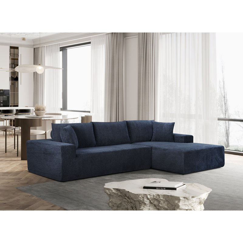 Clairah 2 - Piece Upholstered Boneless Sectional, Blue Polyester Blend, Right Hand Facing
