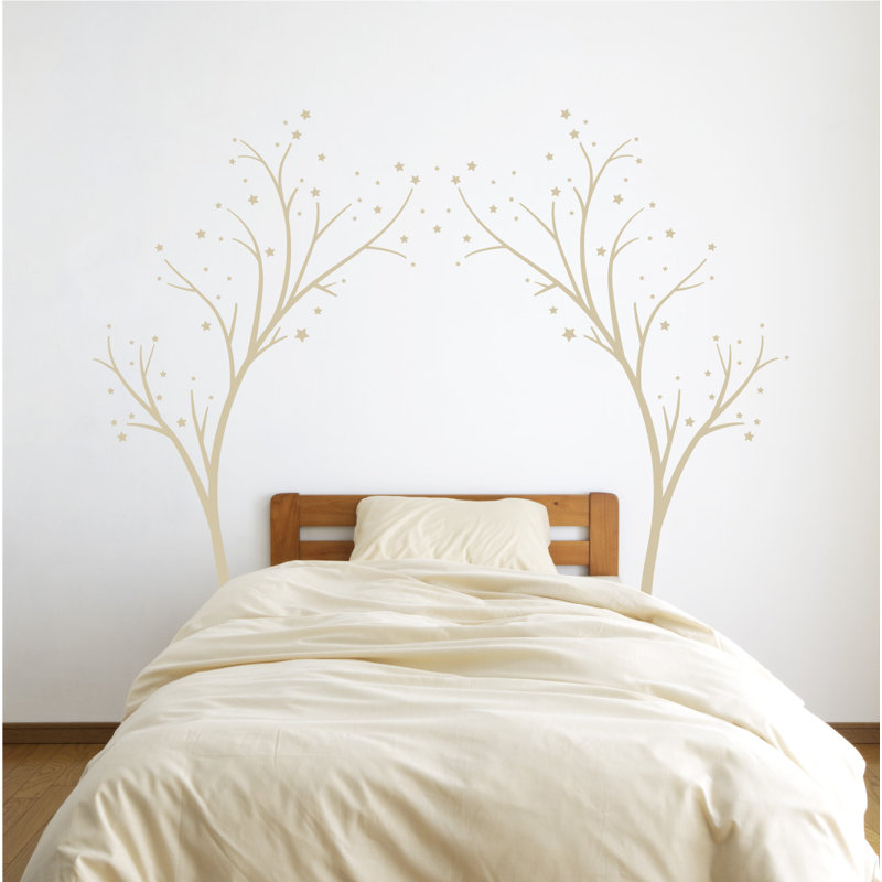 Décalcomanie murale arbres étoiles, H 80 po x l 99 po x P 0,01 po, Beige