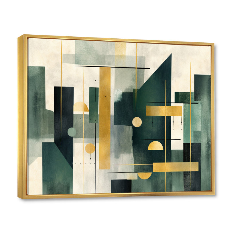 «Gold Green Parallel Universes - Abstract Shapes», art mural, H 16 po x l 32 po x P 1 po, Cadre flottant doré