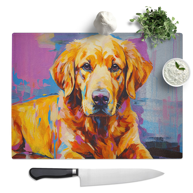Golden Retriever Gestural  Glass Chopping Board