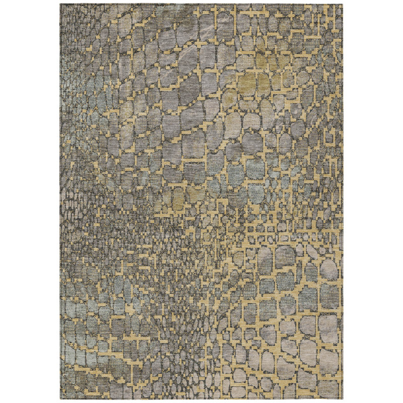 Tapis intérieur lavable abstrait doré 10 pi x 14 pi