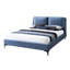 Grand lit tapissier bleu avec tête de lit et plateforme