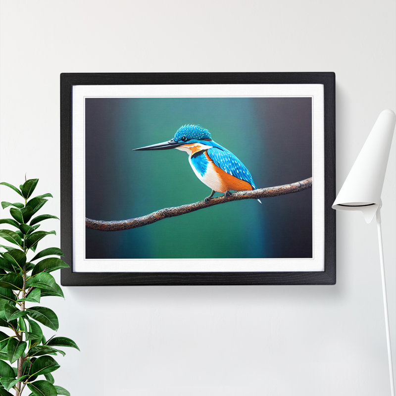 Desirable Kingfisher Bird - Single Picture Frame Print, Black, 25cm H x 34cm W