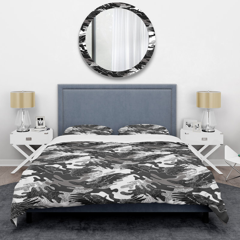 Ensemble de housse de couette en microfibre noir / blanc 3 pièces, Housse de couette double + 2 taies décoratives st