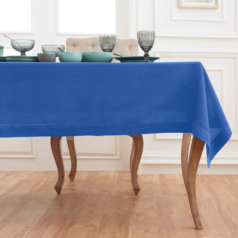 100% Pure Linen Hemstitch Table Cloth - Classic Hemstitch, 108" x 60", Royal Blue