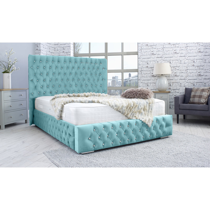 Jancis Upholstered Bed, Teal, Small Double (4')