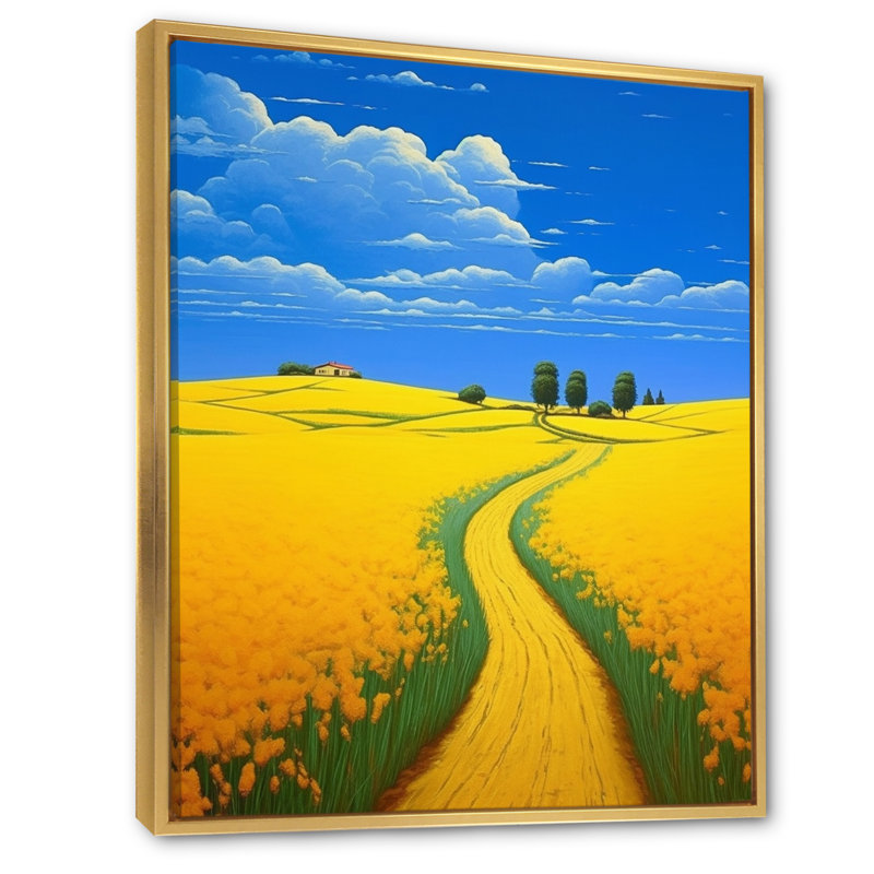 «Golden Blossoming Fields Under A Deep Blue Sky», reproduction sur toile, H 20 po x l 12 po x P 1 po, Cadre flottant doré