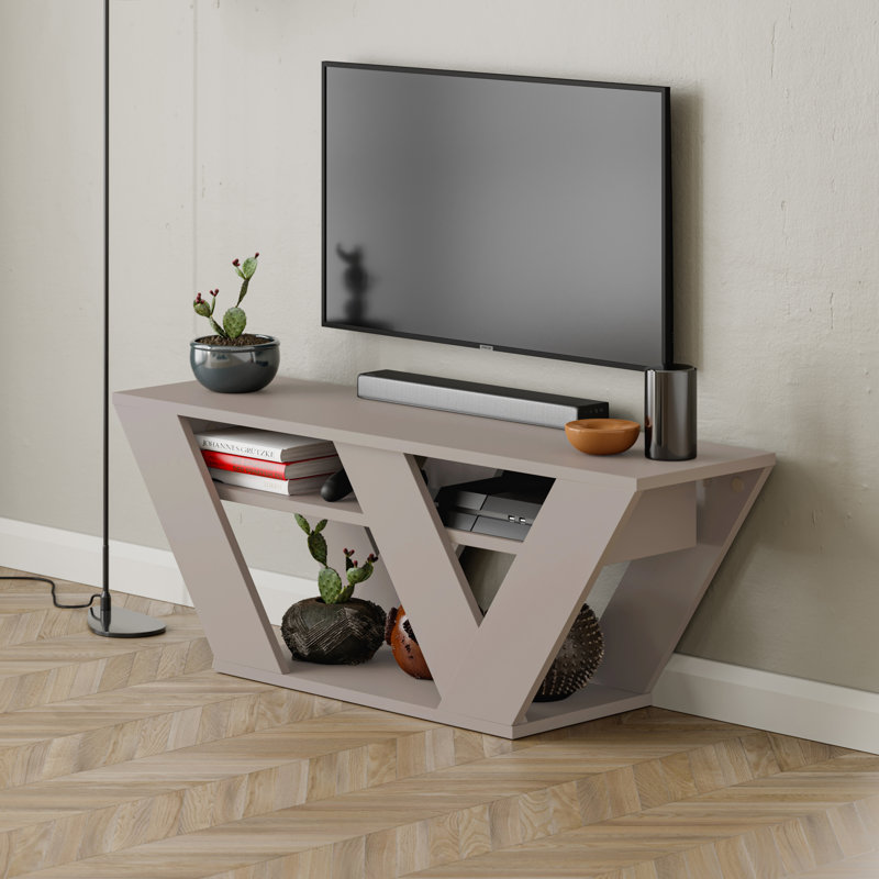 Kirstin TV Stand for TVs up to 48" | Modern Entertainment Unit with V-Shaped Legs, Light Mocha, 40cm H x 110cm W x 30cm D 