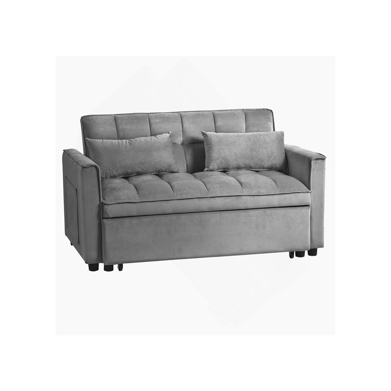 Canapé-lit convertible 3 en 1 avec dossier réglable, revêtement en velours, coussins et poches, idéal pour le salon et l’appartement