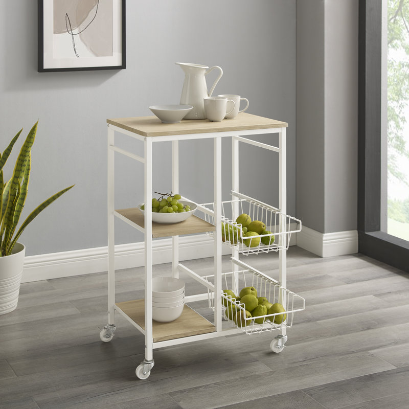 White Wood and Metal Small Kitchen Cart