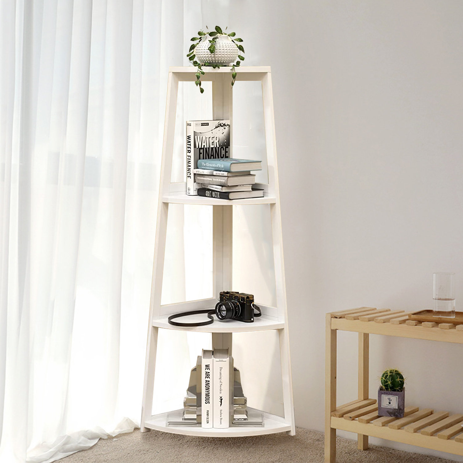 Arlmont & Co. Eurico 4 Tier Bamboo Corner Bookshelf, Open Ladder Book Case 47.2 Inch & Reviews