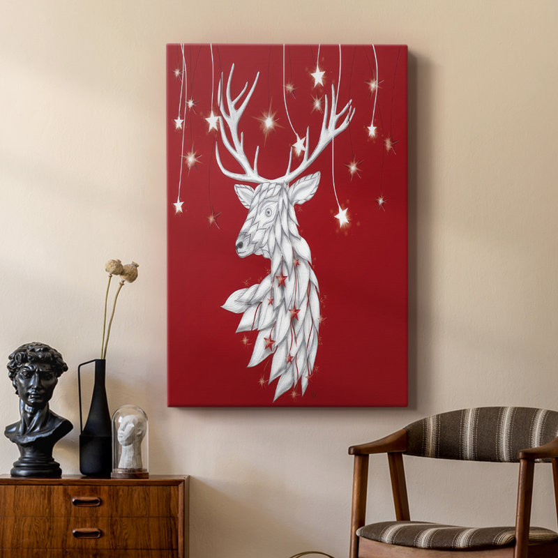 Cerf blanc et étoiles suspendues - galerie Cavas sur mesure, H 18 po x l 12 po