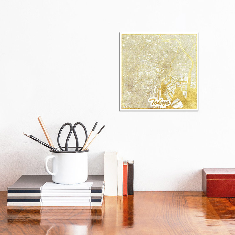 Tokyo Leaf Urban Blueprint Map 1 Piece Wrapped Canvas Wall Art, 30.48 cm H x 30.48 cm W