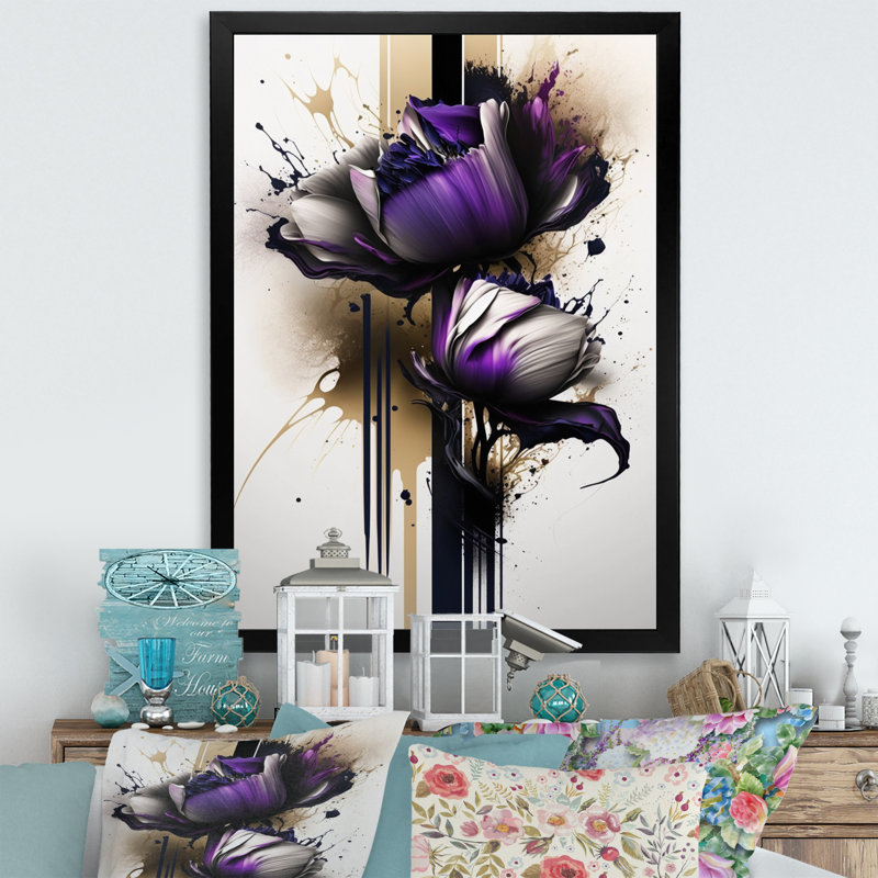 «Puple Peony Flower on Abstract II», impression sur toile, Cadre photo noir, H 20 po x l 12 po x P 1 po