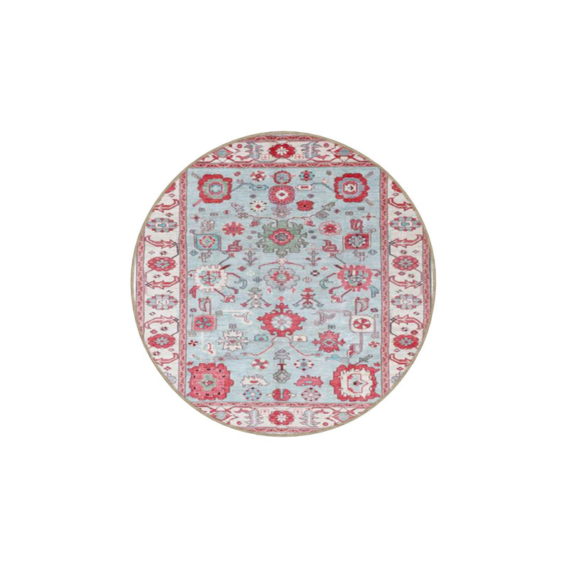 Washable Traditional Floral Patterned Woven Area Rug, Round 4'11" Rug Pad Included