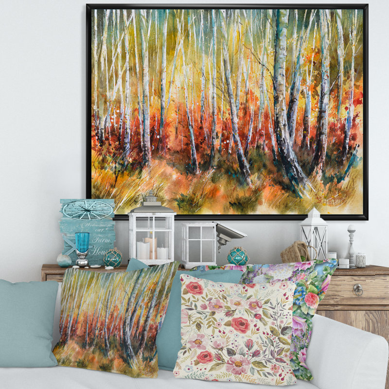 «White Birches in Dense Autumn Forest», reproduction sur toile, Toile tendue, H 30 po x l 40 po x P 1,5 po