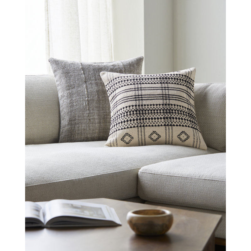Beige and Black Cotton Square Accent Pillow, 18 inch