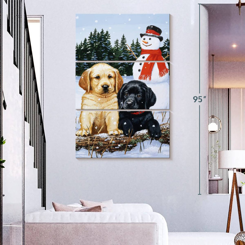 Chiots Brampt Lab avec bonhomme de neige