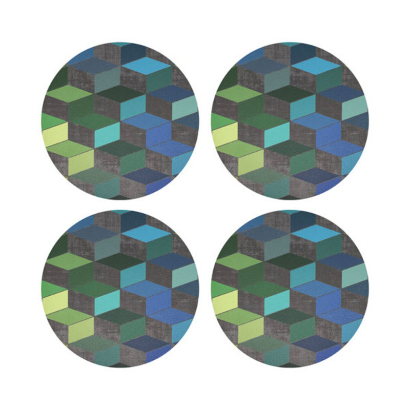 Modern Steps Winter Vegan Leather Round Coasters, Spring