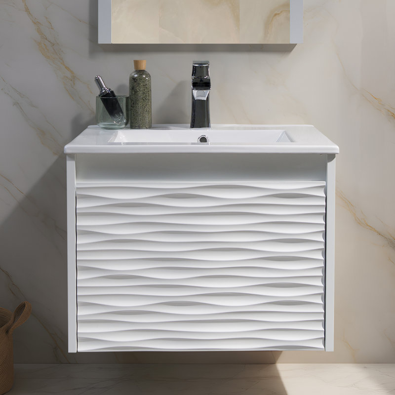 Meuble-lavabo mural simple 24 po avec lavabo en céramique, Blanc