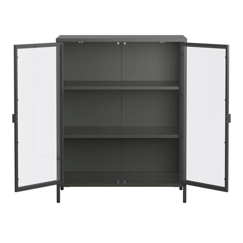 Benzion 39.96-inch Black Two Door Metal Storage Cabinet with Clear Doors