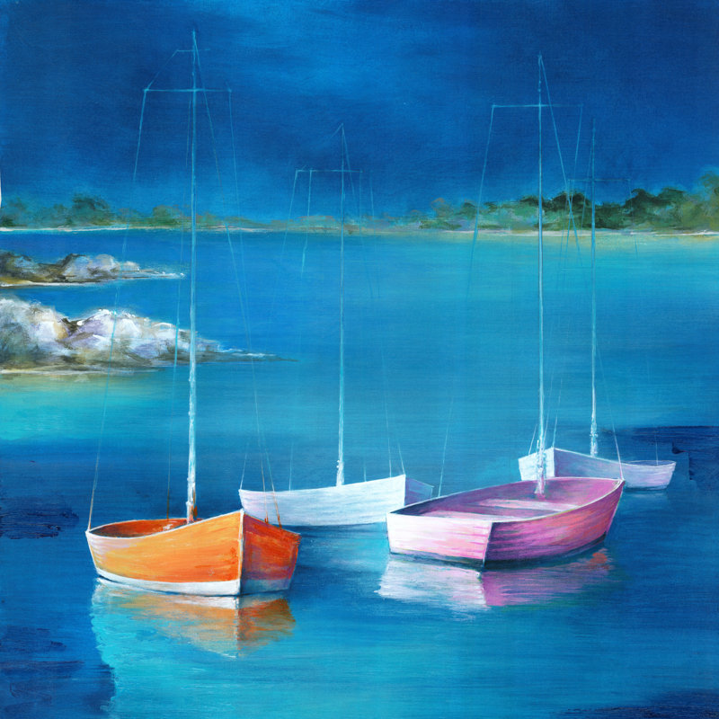 Coastal Sailboats - Wrapped Canvas Print, 30cm H x 30cm W 