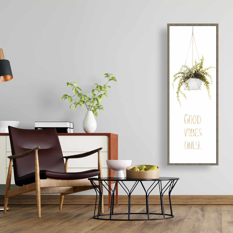 Good Vibes Only Leaves Floral Canvas | White Framed Decor, 49.25" H x 17.25" W