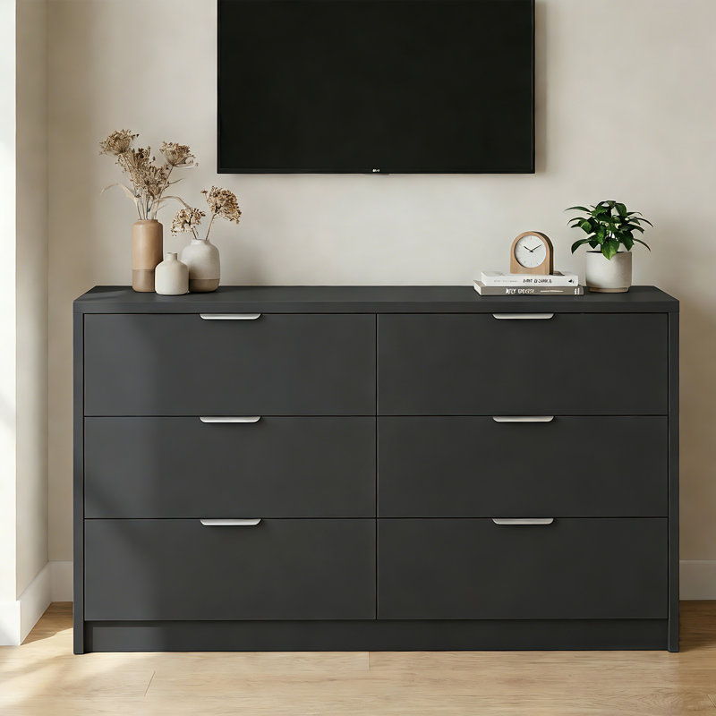 Commode à six rangées à six tiroirs, commode blanche texturée de style moderne, Noir