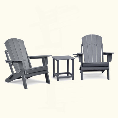 Folding Outdoor Adirondack Chair Set Of 2 And Table Set,HDPE All-Weather Folding Fire Pit Chair,  Ergonomic Design Patio Lawn Chair For Outside Deck Garden Backyardf Balcony