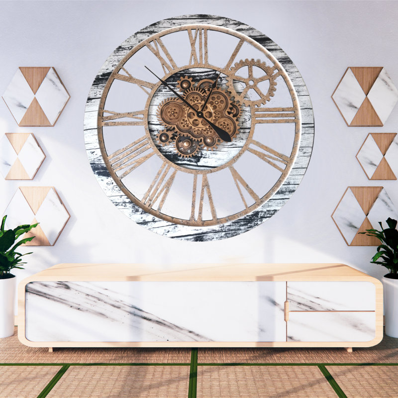 Solid Wood Wall Clock, White/Grey