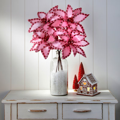 Tige de poinsettia 22 "bonbon avec neige scintillante