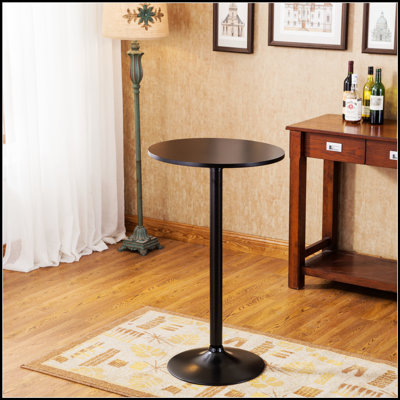 Adjustable Black Metal Bar Table With Round Top And Sturdy Base, Perfect For Modern And Versatile Use
