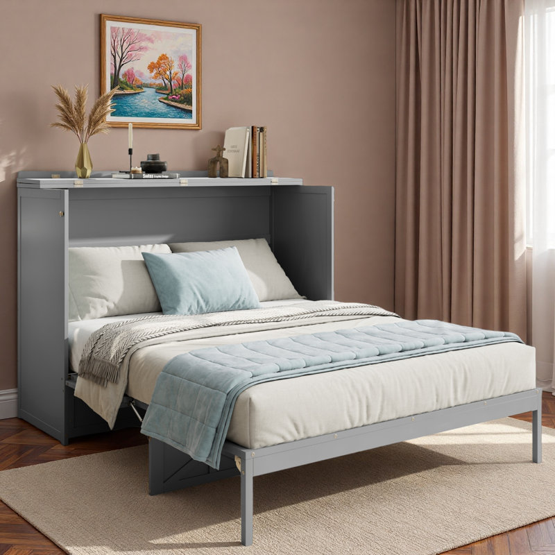 Lit escamotable avec grands tiroirs et USB, Gris