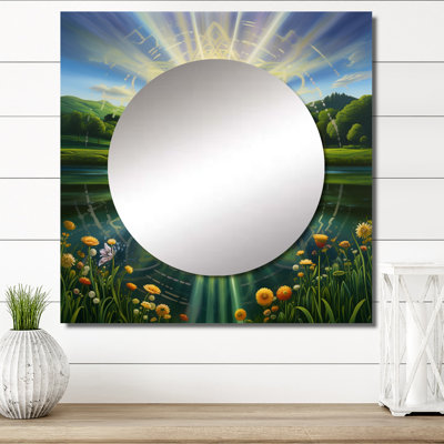 Bright Shining Mandala In Paradise Landscape I - Buddhism Large Square Mirror Wall Decor For Bedroom