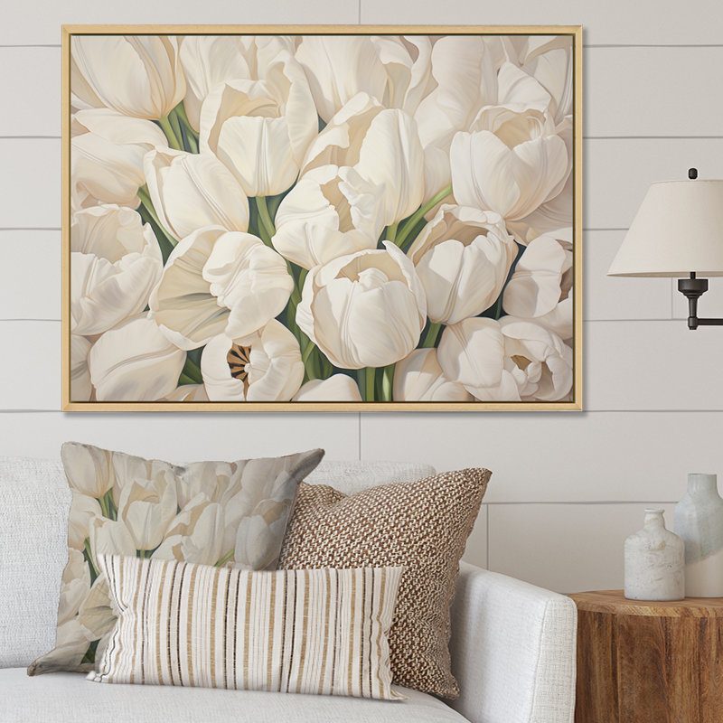 Minimalisme beige tulipes symphonie III - tulipes, H 24 po x l 32 po x P 1 po, Cadre naturel flottant
