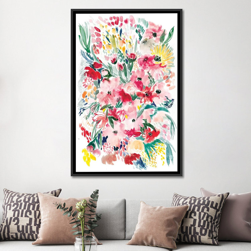 « floral field i », impression sur toile, H 26 po x l 18 po x P 1,5 po, Toile encadrée noire, Pas de tapis